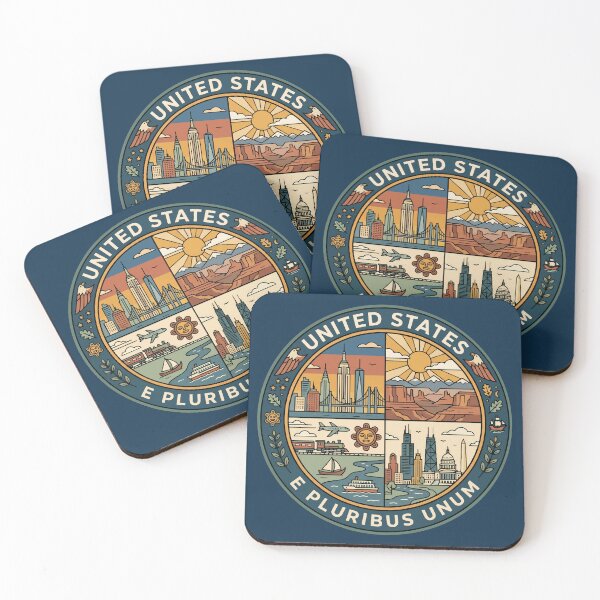 Item preview, United States Landmarks Illustration Travel Art Badge designed and sold by KrisSidDesigns.