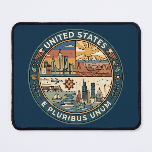 Item preview, United States Landmarks Illustration Travel Art Badge designed and sold by KrisSidDesigns.