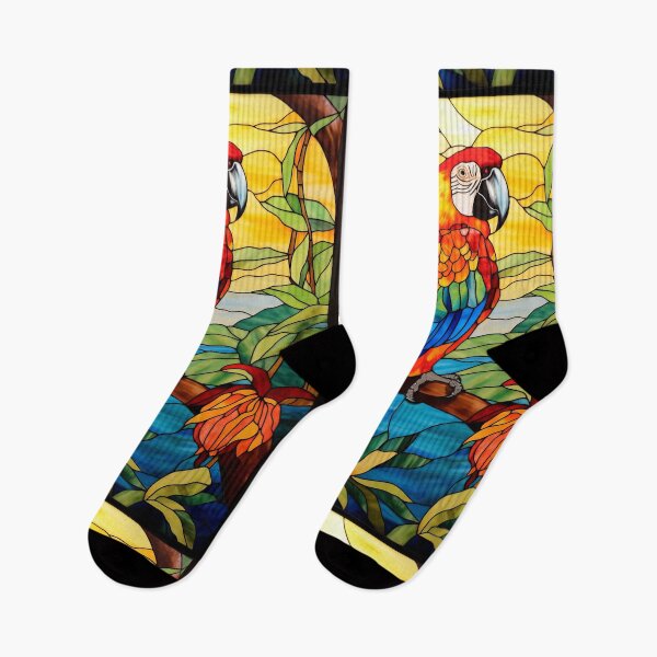 Item preview, Stained Glass Scarlet Macaw Tropical Parrot Art designed and sold by pinkal.