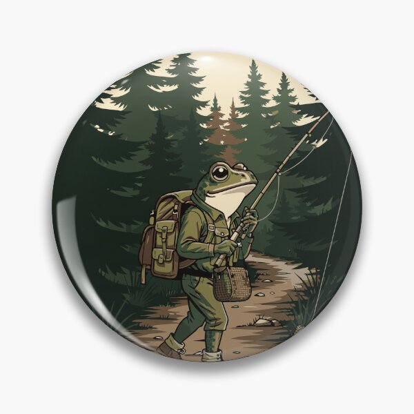 Item preview, Trail Walker Frog Fisher Retro Outdoor Badge designed and sold by fallmoree.