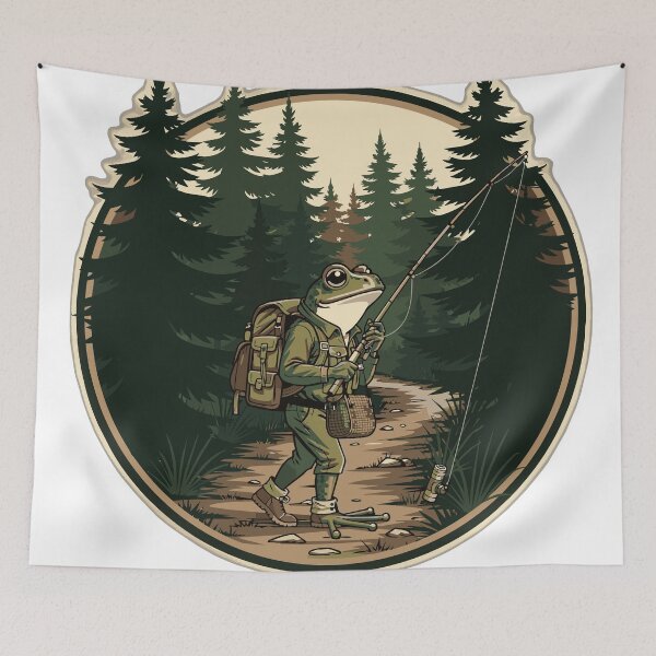 Item preview, Trail Walker Frog Fisher Retro Outdoor Badge designed and sold by fallmoree.