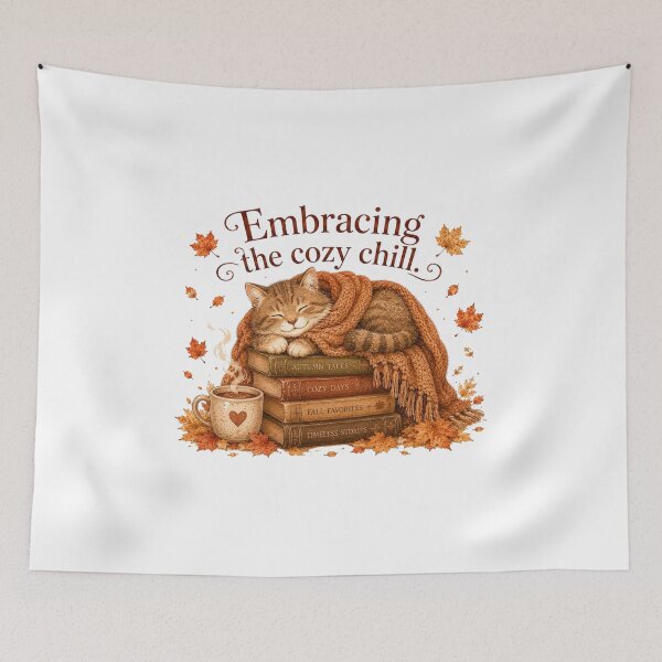 Item preview, Embracing The Cozy Chill Sleeping Cat Autumn Reading Aesthetic designed and sold by AQUILAKREO.