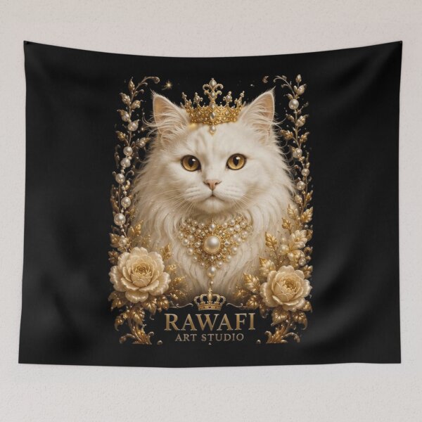 Item preview, Royal White Cat | Elegant Gold Crown Portrait designed and sold by Rawafi Art Studio.