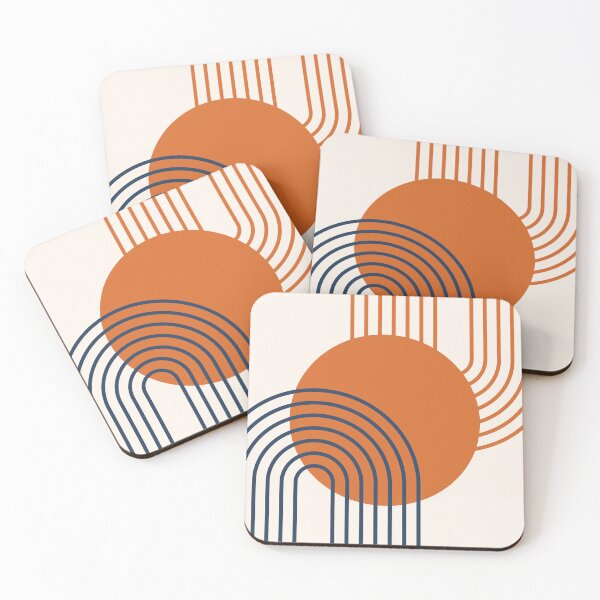 Item preview, Mid Century Modern Geometric Rainbow Arches Navy Blue Burnt Orange designed and sold by nineFlorals.