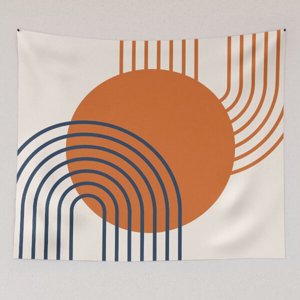 Item preview, Mid Century Modern Geometric Rainbow Arches Navy Blue Burnt Orange designed and sold by nineFlorals.