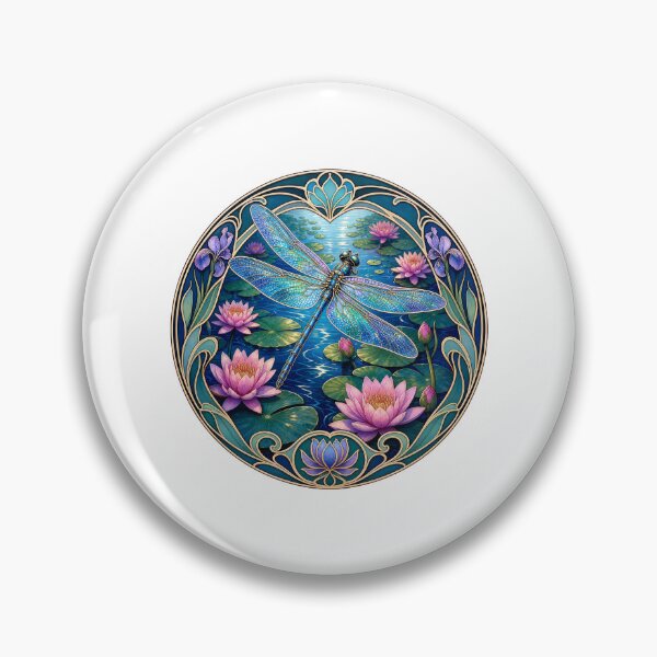 Item preview, Art Nouveau Dragonfly Water Lily Floral Art designed and sold by AntiqueImages.