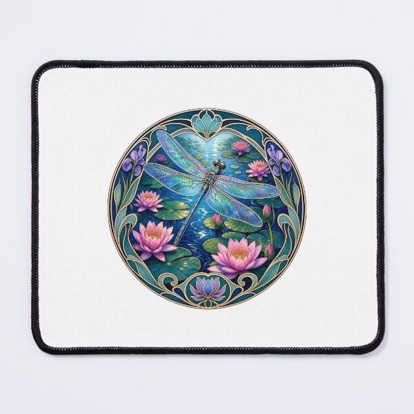 Item preview, Art Nouveau Dragonfly Water Lily Floral Art designed and sold by AntiqueImages.