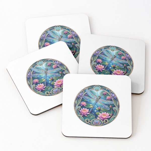 Item preview, Art Nouveau Dragonfly Water Lily Floral Art designed and sold by AntiqueImages.