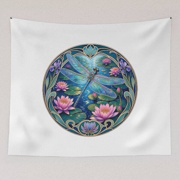 Item preview, Art Nouveau Dragonfly Water Lily Floral Art designed and sold by AntiqueImages.