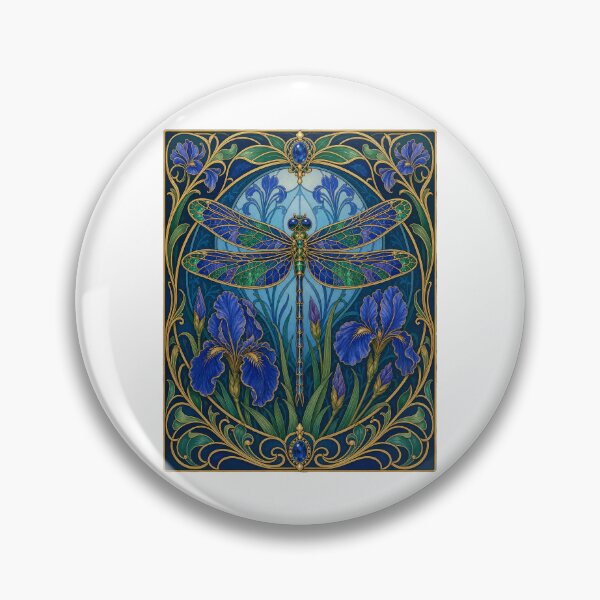 Item preview, Art Nouveau Dragonfly Iris Blue and Purple Floral designed and sold by AntiqueImages.