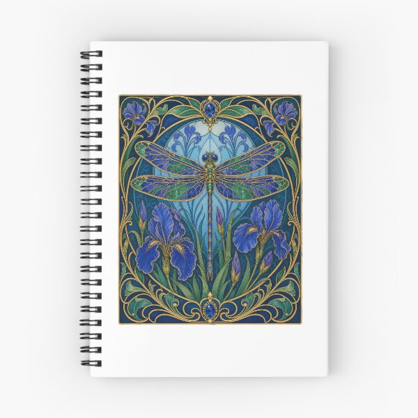 Item preview, Art Nouveau Dragonfly Iris Blue and Purple Floral designed and sold by AntiqueImages.