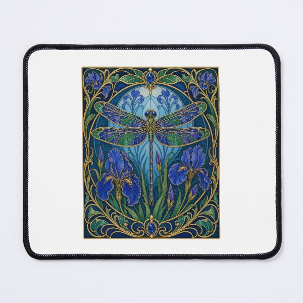 Item preview, Art Nouveau Dragonfly Iris Blue and Purple Floral designed and sold by AntiqueImages.