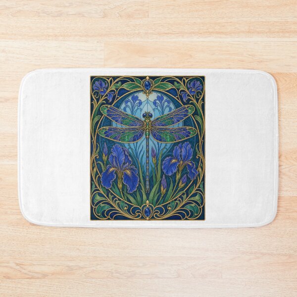 Item preview, Art Nouveau Dragonfly Iris Blue and Purple Floral designed and sold by AntiqueImages.