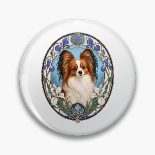 Item preview, Elegant Papillon Dog Art Nouveau Iris Art designed and sold by AntiqueImages.