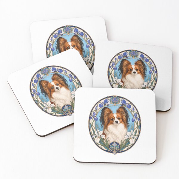 Item preview, Elegant Papillon Dog Art Nouveau Iris Art designed and sold by AntiqueImages.
