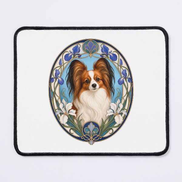 Item preview, Elegant Papillon Dog Art Nouveau Iris Art designed and sold by AntiqueImages.