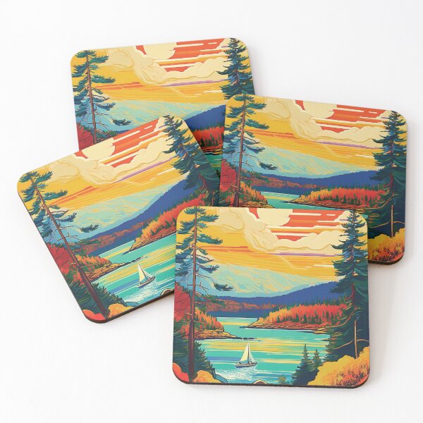 Item preview, Acadia National Park Sunset Glow | Vintage Maine Landscape Illustration designed and sold by Hallowed Artistry.