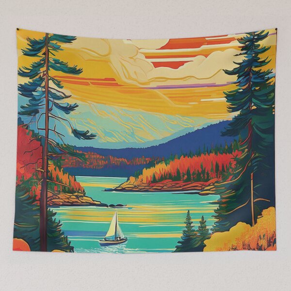 Item preview, Acadia National Park Sunset Glow | Vintage Maine Landscape Illustration designed and sold by Hallowed Artistry.