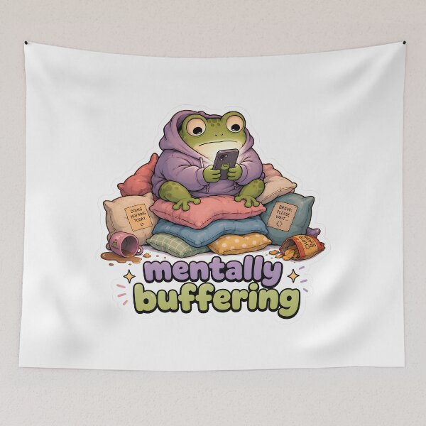 Item preview, Mentally Buffering Frog on Cozy Pillows Funny Relatable Sticker designed and sold by SRY SHOP.
