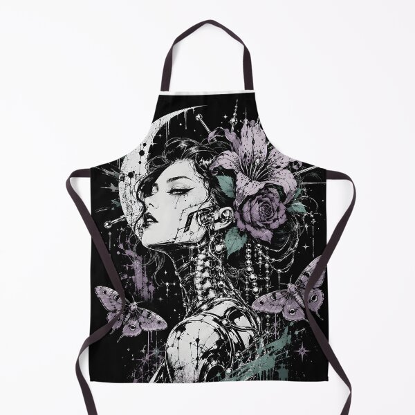 Item preview, Gothic Cyber Muse With Purple Flowers Moths And Moon Graphic designed and sold by Craft Design Alchemy.
