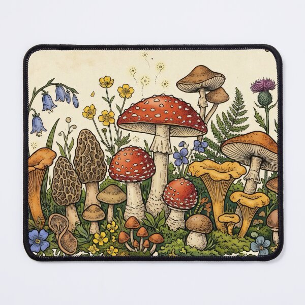 Item preview, Mystic Forest Forage: Cottagecore Mushroom and Wildflower Art Print designed and sold by MoonwoodStudio.