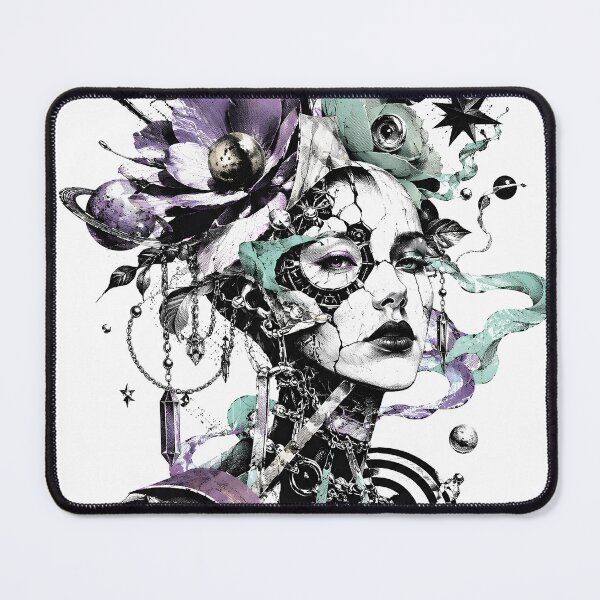 Item preview, Surreal Cyber Floral Muse With Cosmic Mask And Dark Futuristic Details designed and sold by Craft Design Alchemy.