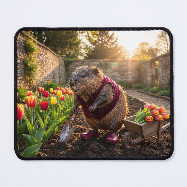 Item preview, Impeccably Dressed Muskrat Gathers Tulips designed and sold by Tridentulus.