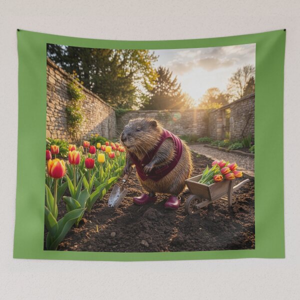 Item preview, Impeccably Dressed Muskrat Gathers Tulips designed and sold by Tridentulus.