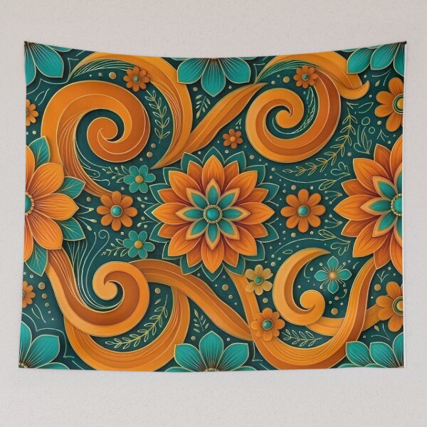 Item preview, Exotic Gradient Flowers with Geometric Spirals Psychedelic Floral Pattern designed and sold by Good Vibes .