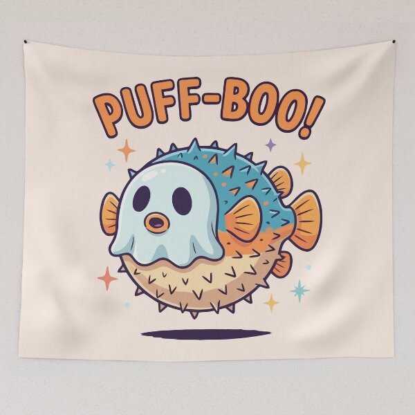 Item preview, Cute Puff-Boo Pufferfish Ghost Halloween Kawaii designed and sold by Amir Faysal.