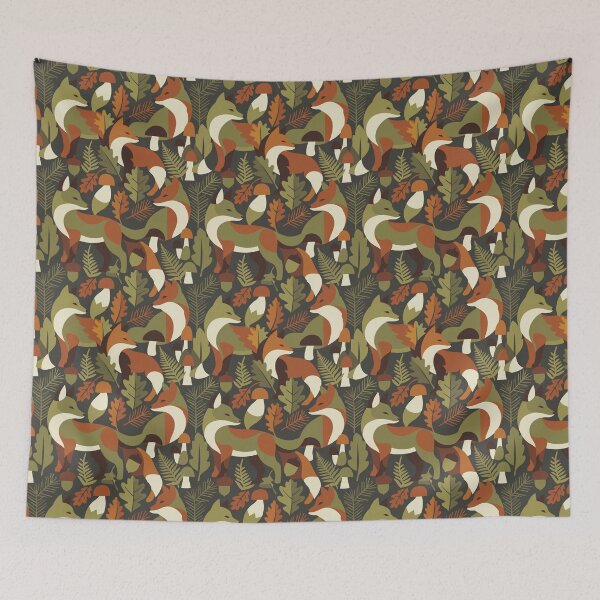 Item preview, Hidden Fox Forest Seamless Pattern | Optical Illusion Woodland Design designed and sold by Rovano.