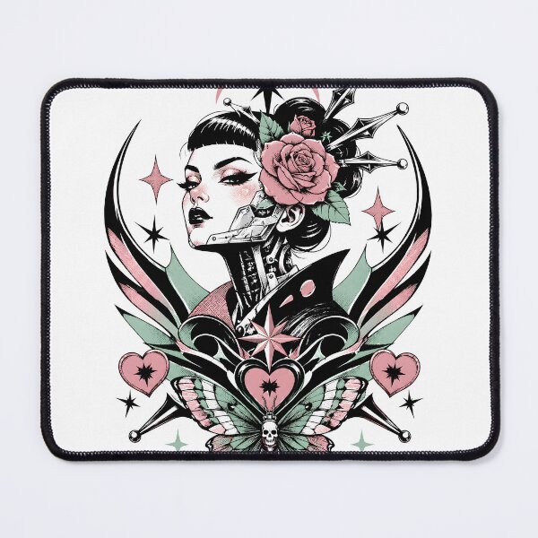 Item preview, Romantic Cyber Goth Girl With Rose Butterfly And Heart Details designed and sold by Craft Design Alchemy.