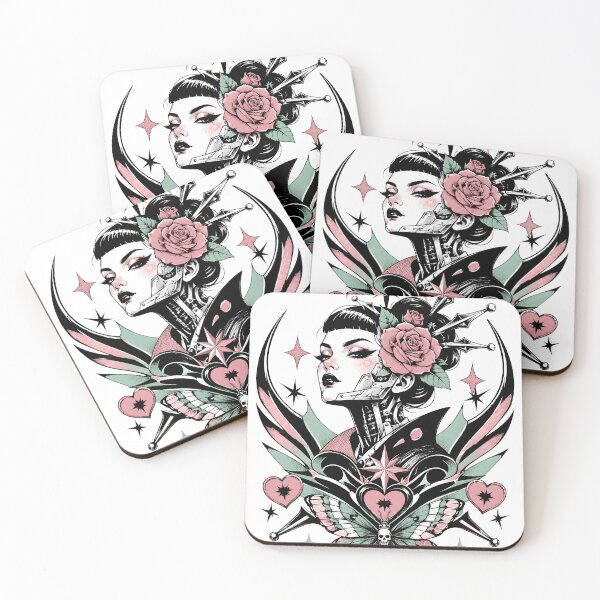 Item preview, Romantic Cyber Goth Girl With Rose Butterfly And Heart Details designed and sold by Craft Design Alchemy.