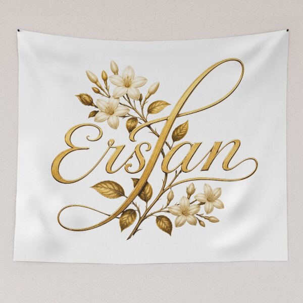 Item preview, Ersan Golden Jasmine Monogram – Luxury Floral Name Art on Black Background designed and sold by Joyfulfabric.