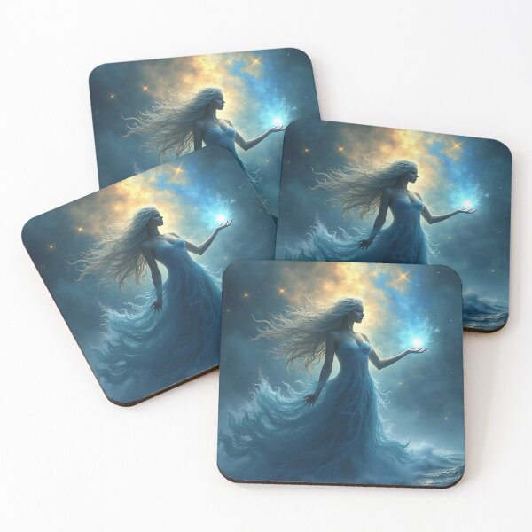 Item preview, Ocean Goddess of Night: Mystical Woman Holding Blue Light Above Moonlit Sea in Fantasy Portrait designed and sold by LisaMise.