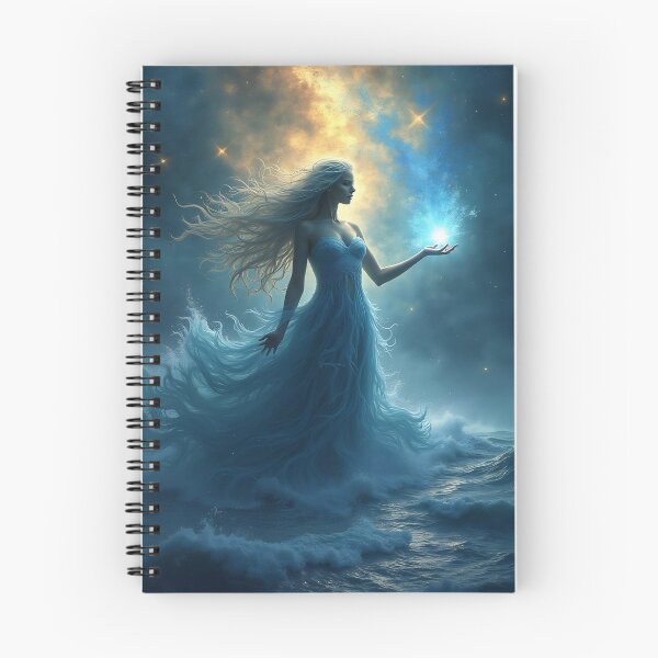 Item preview, Ocean Goddess of Night: Mystical Woman Holding Blue Light Above Moonlit Sea in Fantasy Portrait designed and sold by LisaMise.