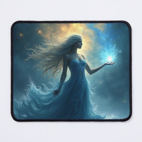 Item preview, Ocean Goddess of Night: Mystical Woman Holding Blue Light Above Moonlit Sea in Fantasy Portrait designed and sold by LisaMise.
