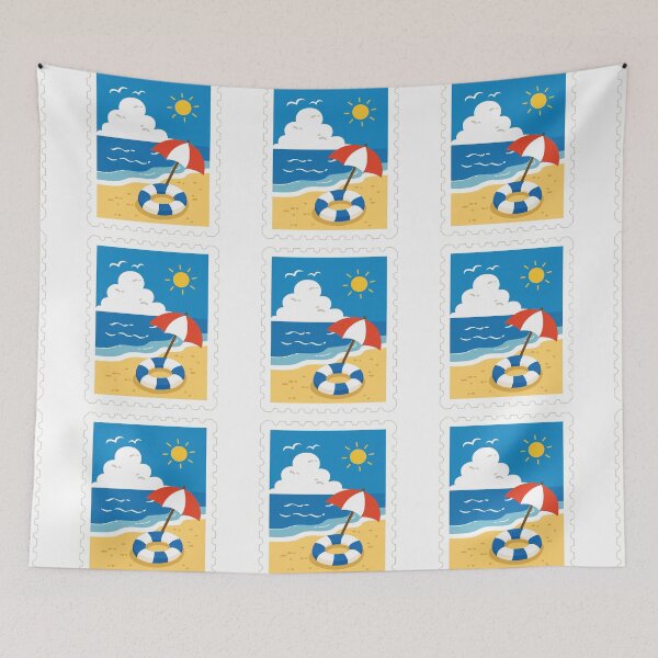 Item preview, Cute Beach Umbrella and Lifebuoy Stamp designed and sold by Anne97s.