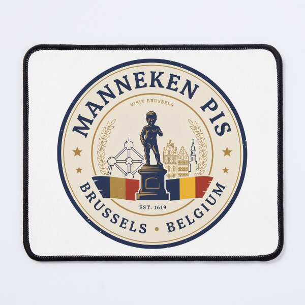 Item preview, Manneken Pis Brussels Belgium Vintage Travel Badge | Belgian Landmark Souvenir Design designed and sold by ArcticFoxStudio.