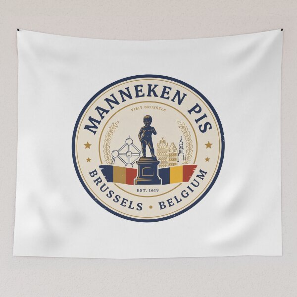 Item preview, Manneken Pis Brussels Belgium Vintage Travel Badge | Belgian Landmark Souvenir Design designed and sold by ArcticFoxStudio.