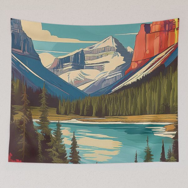 Item preview, Glacier National Park Sunset Glow | Vintage Montana Landscape Illustration designed and sold by Hallowed Artistry.