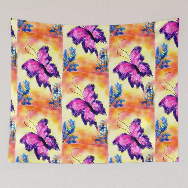Item preview, Vibrant pink purple glitch winged butterfly in a vivid sunset sky landscape aesthetic purposes  designed and sold by Shukasya-Arts.