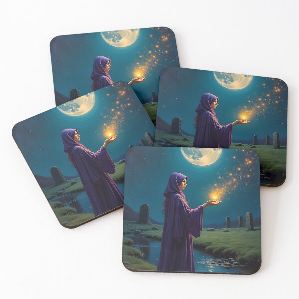 Item preview, Mystic Woman in Purple Cloak Holding Glowing Magic Orb Under Full Moon Over Stone Circle designed and sold by LisaMise.