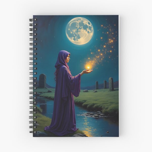 Item preview, Mystic Woman in Purple Cloak Holding Glowing Magic Orb Under Full Moon Over Stone Circle designed and sold by LisaMise.