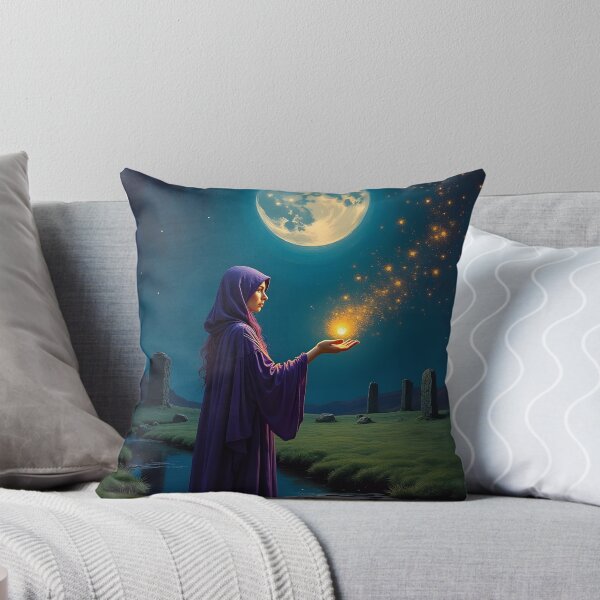 Item preview, Mystic Woman in Purple Cloak Holding Glowing Magic Orb Under Full Moon Over Stone Circle designed and sold by LisaMise.