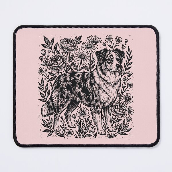Item preview, Floral Aussie Linocut Australian Shepherd Dog Person  designed and sold by Y-Vibes.