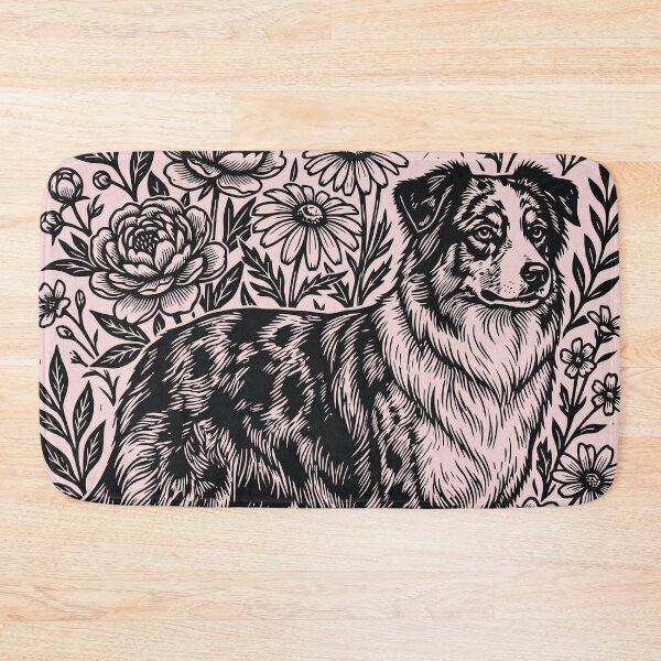 Item preview, Floral Aussie Linocut Australian Shepherd Dog Person  designed and sold by Y-Vibes.