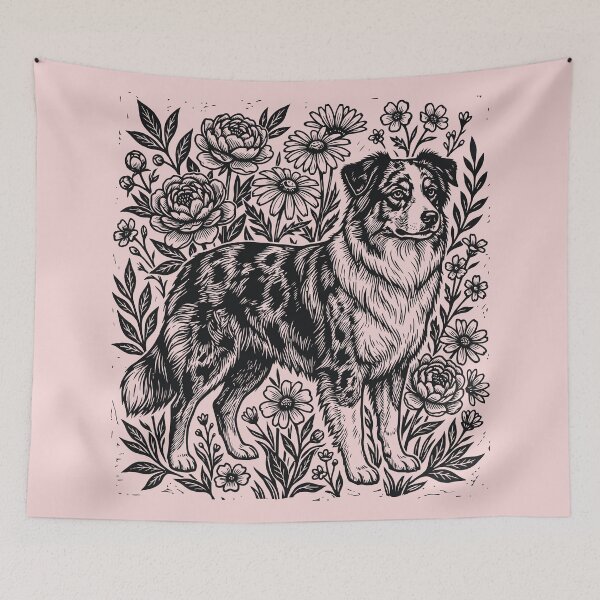 Item preview, Floral Aussie Linocut Australian Shepherd Dog Person  designed and sold by Y-Vibes.
