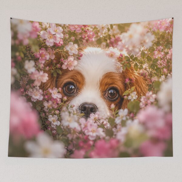 Item preview, Flower Garden Peek Cavalier King Charles Spaniel designed and sold by ManJiangHong.