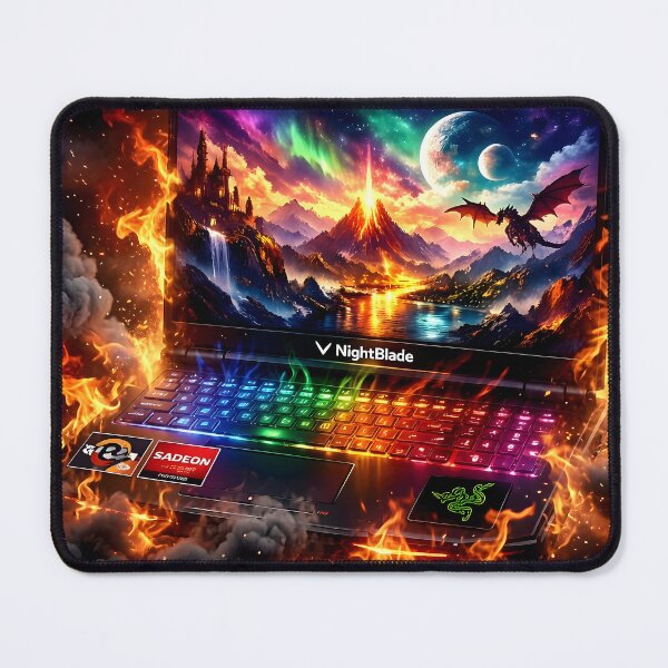 Item preview, Explosive RGB Lights gaming laptop engulfed in flames designed and sold by crayonpixels.